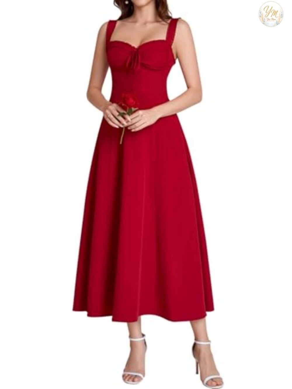 Women Floral Corset Midi Dress Sweetheart Lace A-Line Wedding Guest